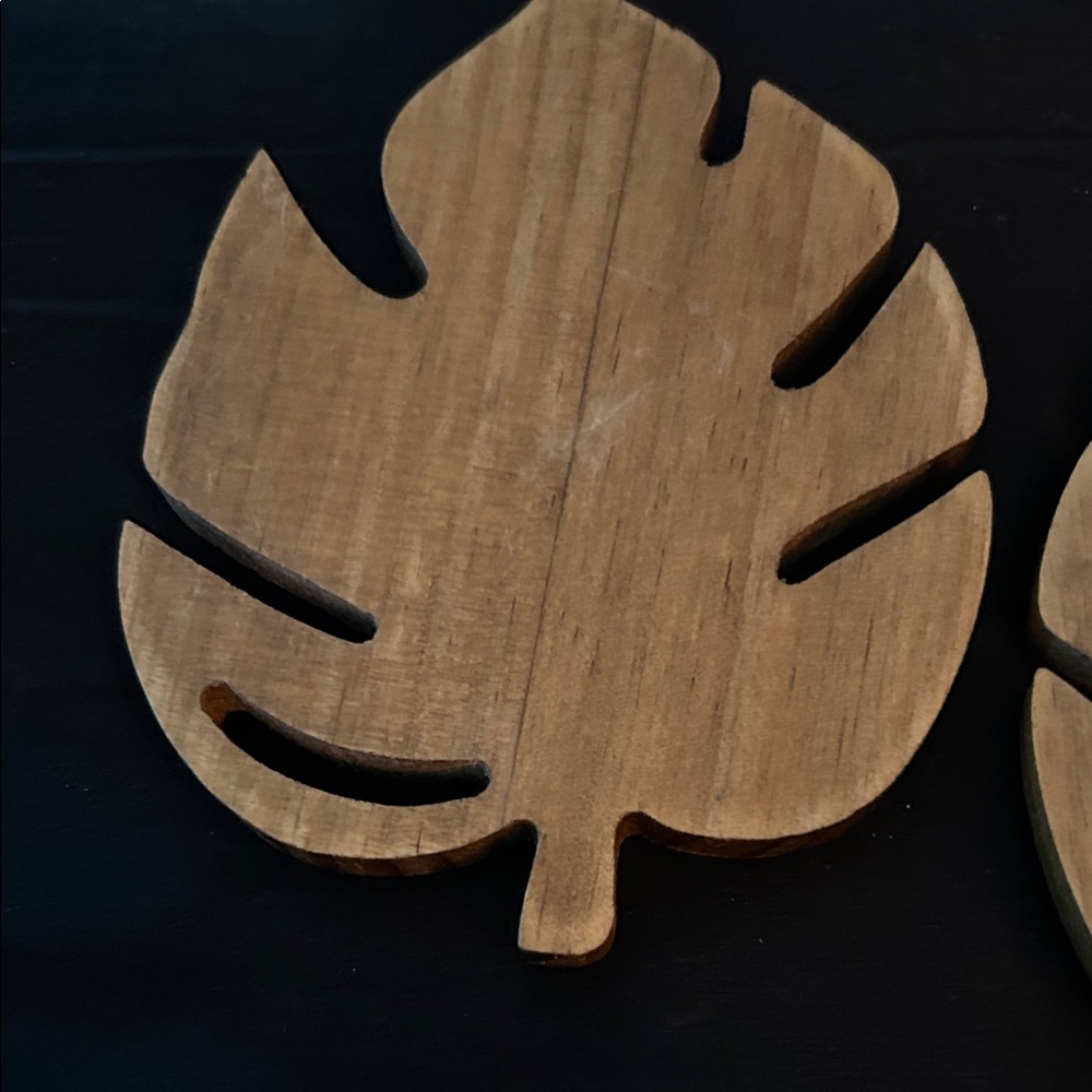 Wooden Leaf Coasters Set Koa wood. Hand carved in Hawaii - Picture 8 of 9